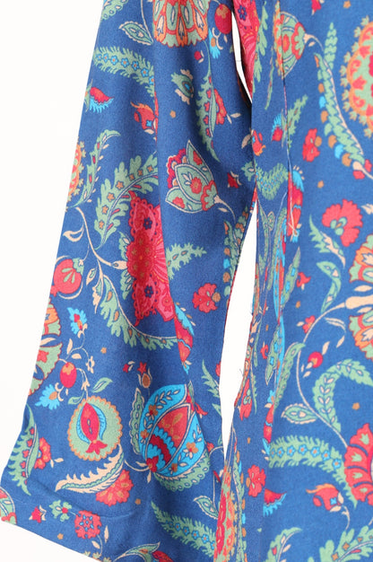 Blue Floral Printed Rayon Straight Kurta With Pants and Dupatta Set