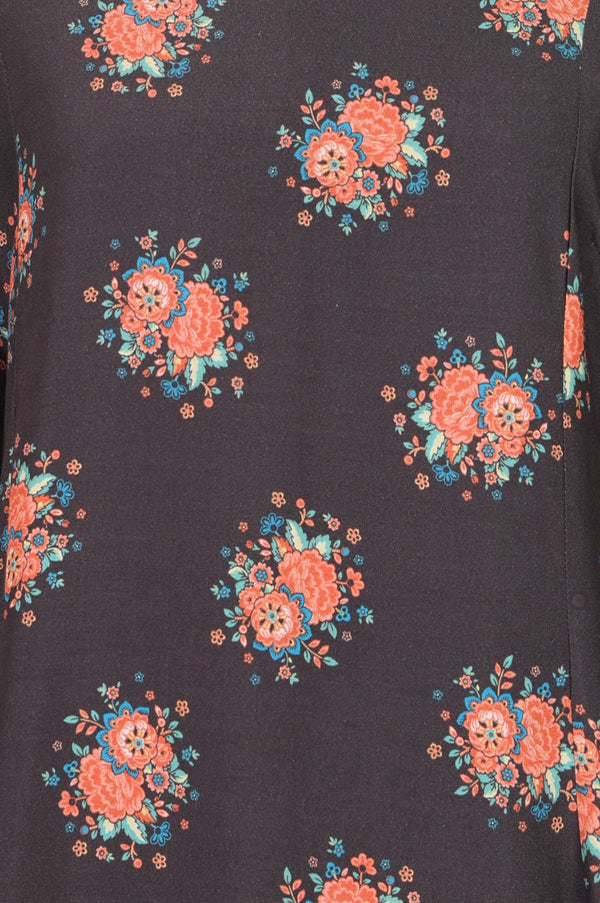 Charcoal Floral Printed Rayon Straight Kurta With Pants and Dupatta Set