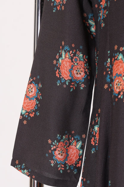 Charcoal Floral Printed Rayon Straight Kurta With Pants and Dupatta Set