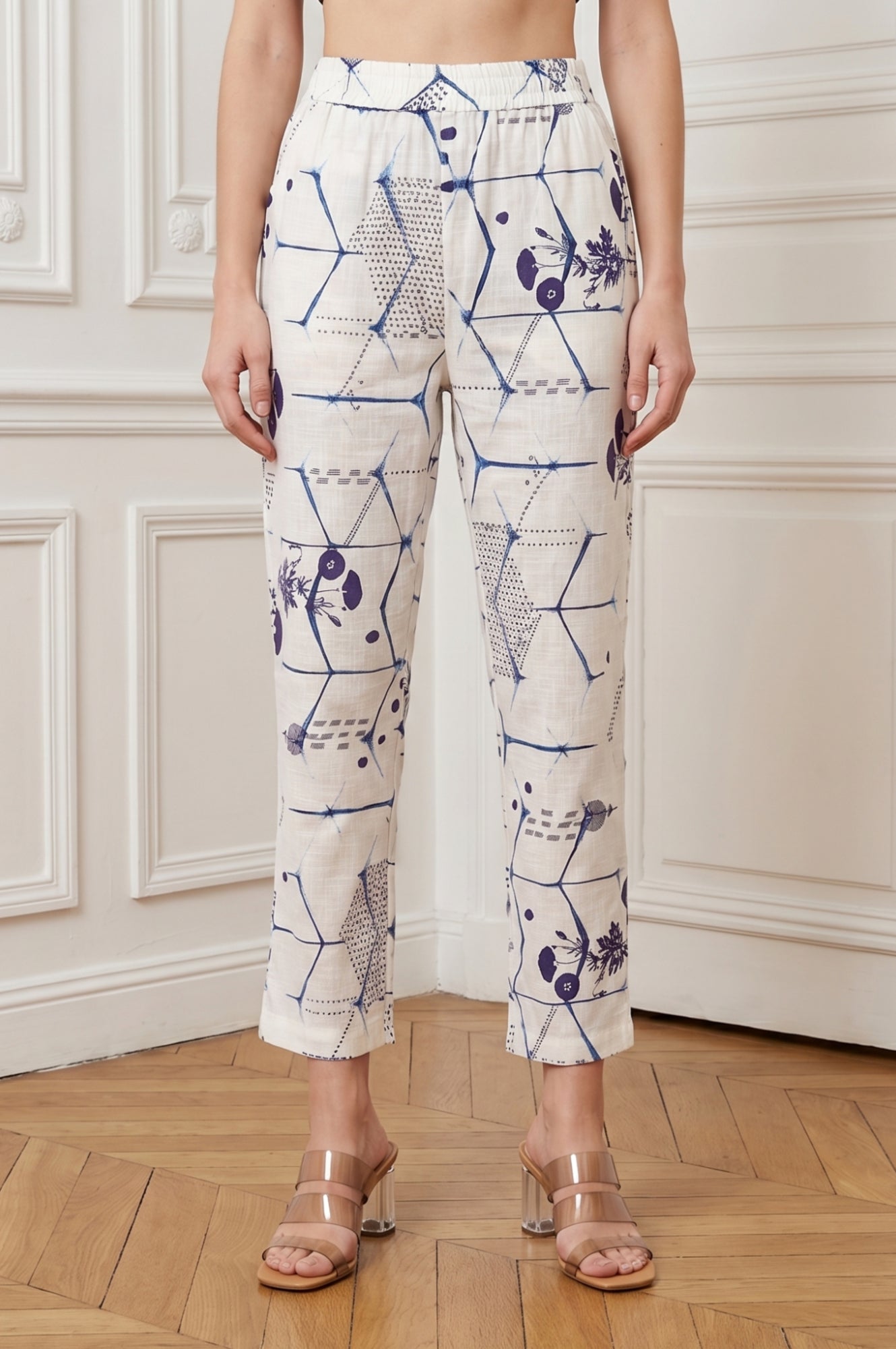 Off White Geometric Printed Pure Cotton Straight Kurta With Pants and Dupatta Set