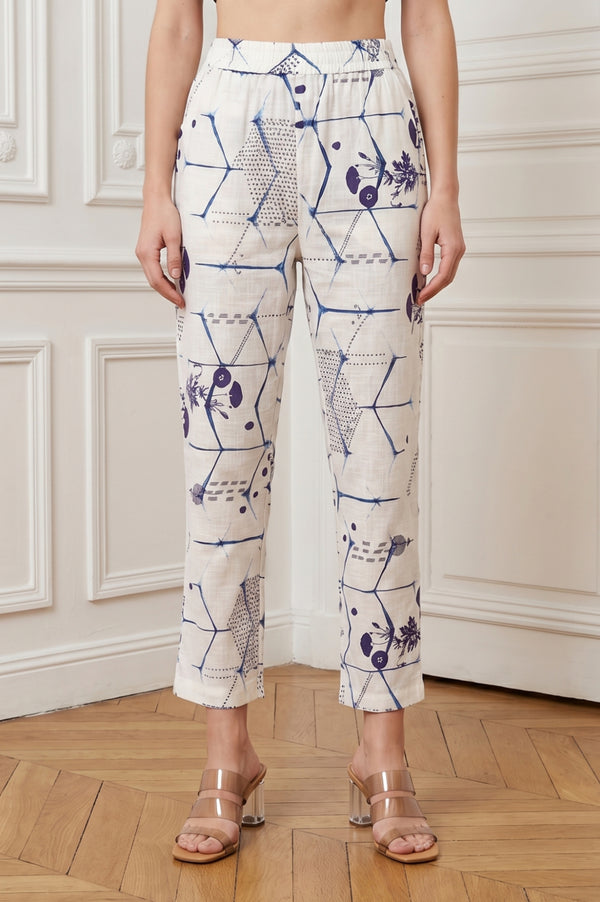 Off White Geometric Printed Pure Cotton Straight Kurta With Pants and Dupatta Set