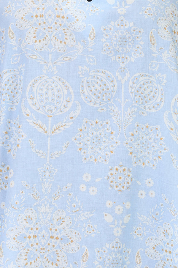 Blue Floral Printed Pure Cotton Straight Kurta With Pants and Dupatta Set