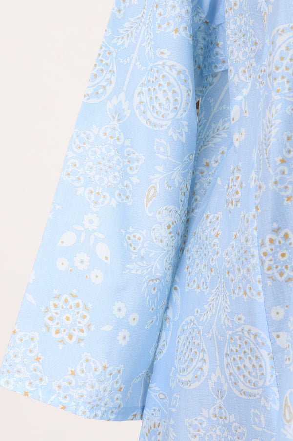Blue Floral Printed Pure Cotton Straight Kurta With Pants and Dupatta Set