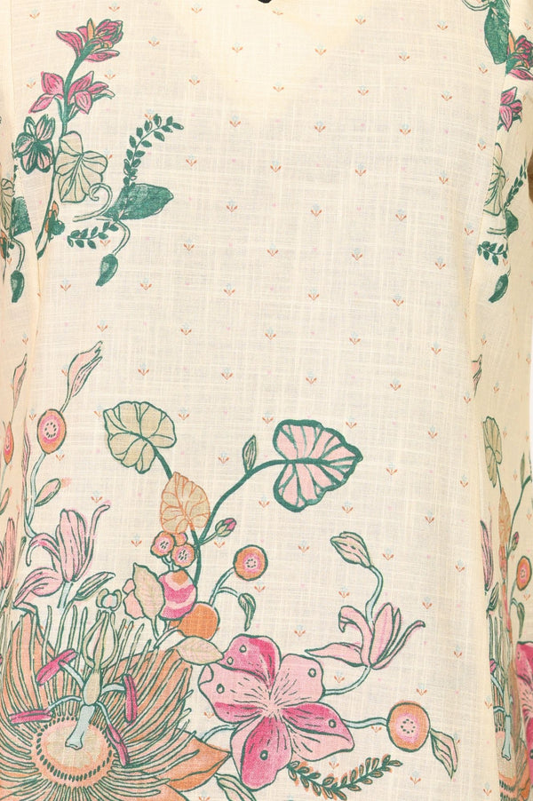 Light Yellow Floral Printed Straight Kurta with Straight Pants and Dupatta Set