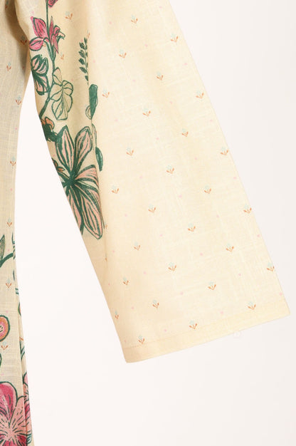 Light Yellow Floral Printed Straight Kurta with Straight Pants and Dupatta Set