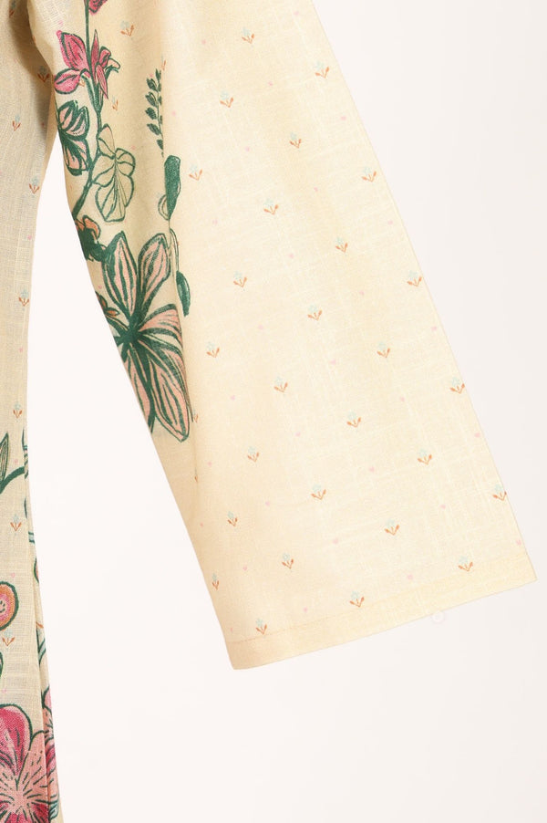 Light Yellow Floral Printed Straight Kurta with Straight Pants and Dupatta Set