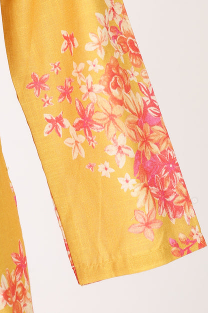 Yellow Floral Printed Pure Cotton A-line Kurta with Trousers Set
