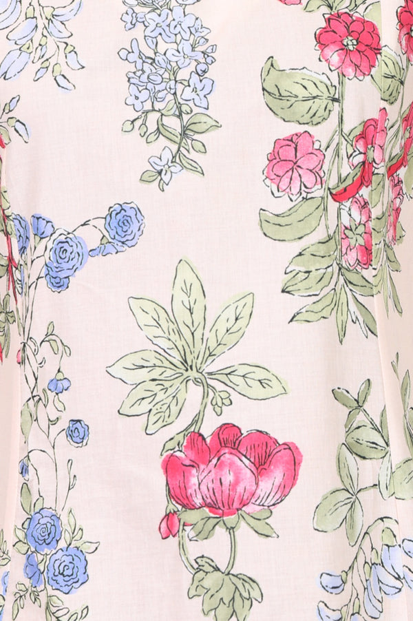 Peach Floral Printed Pure Cotton A-line Kurta with Pants Co-ord Set