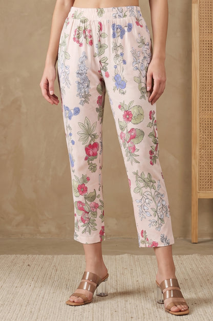 Peach Floral Printed Pure Cotton A-line Kurta with Pants Co-ord Set