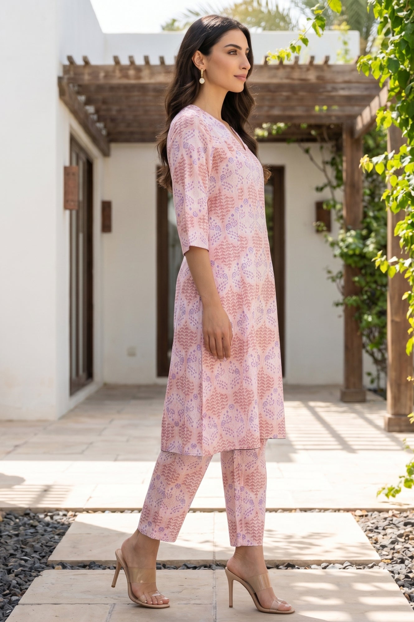 Pink Floral Printed Pure Cotton A-line Kurta with Pants Co-ord Set