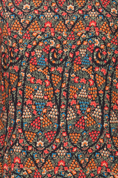 Black Floral Printed A-line Kurta with Pants Set