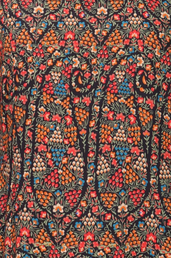 Black Floral Printed A-line Kurta with Pants Set