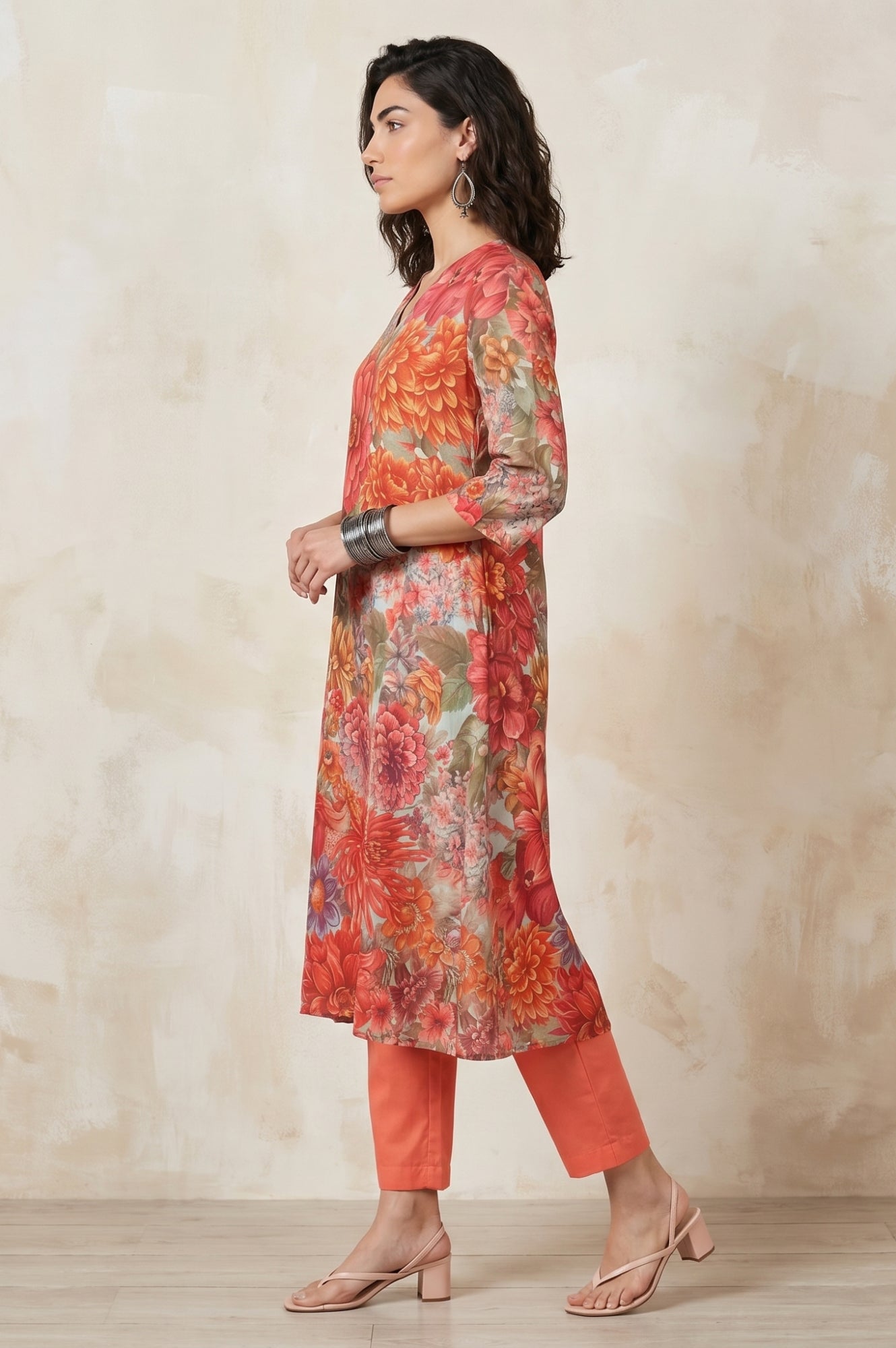 Multi-colour Floral Printed Rayon A-line Kurta with A-line Pants Set