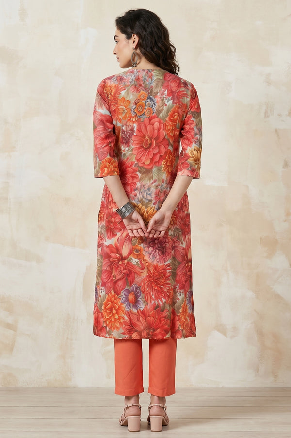 Multi-colour Floral Printed Rayon A-line Kurta with A-line Pants Set
