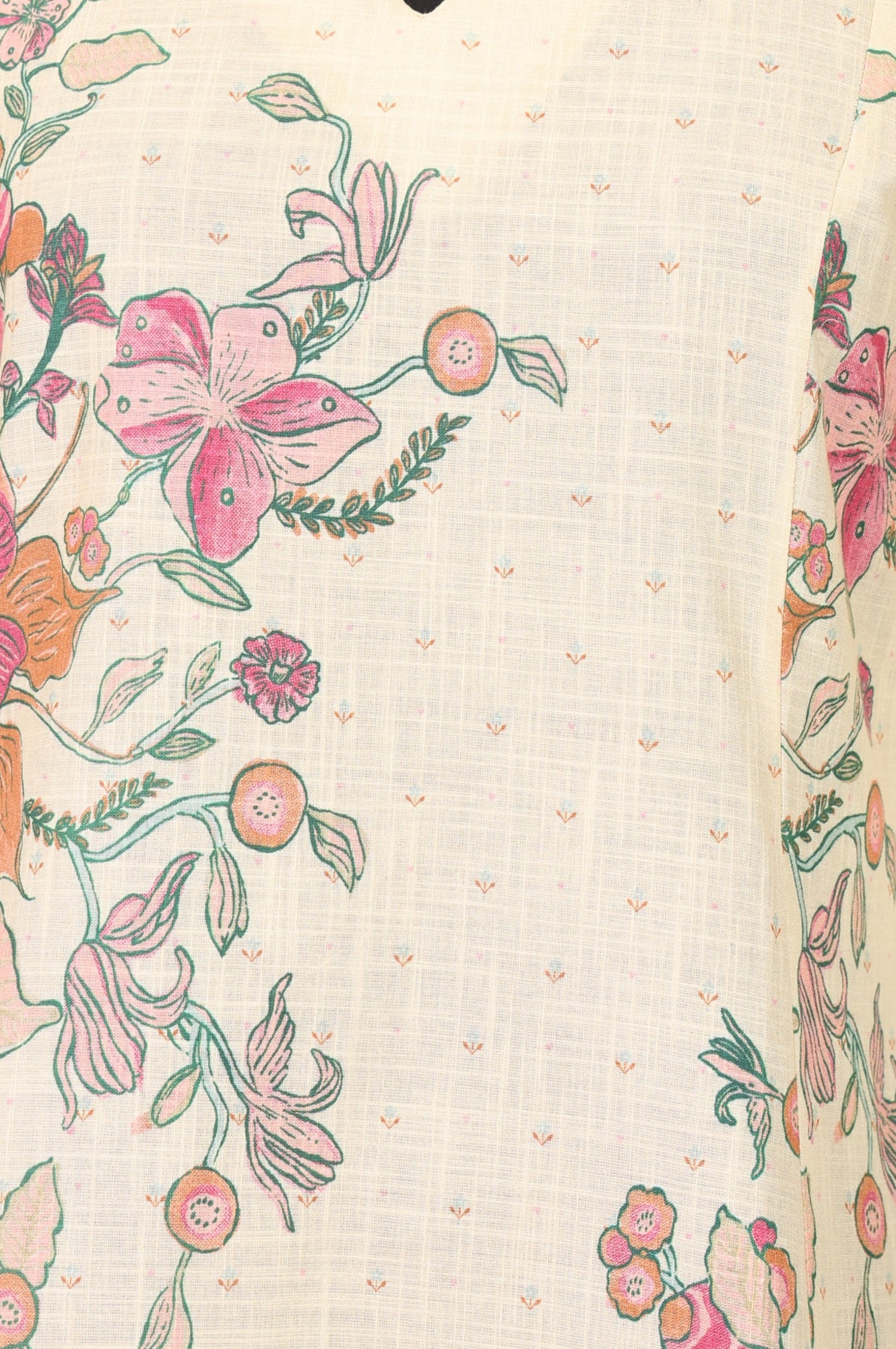 Beige Floral Printed Pure Cotton A-line Kurta with Pants Co-ord Set