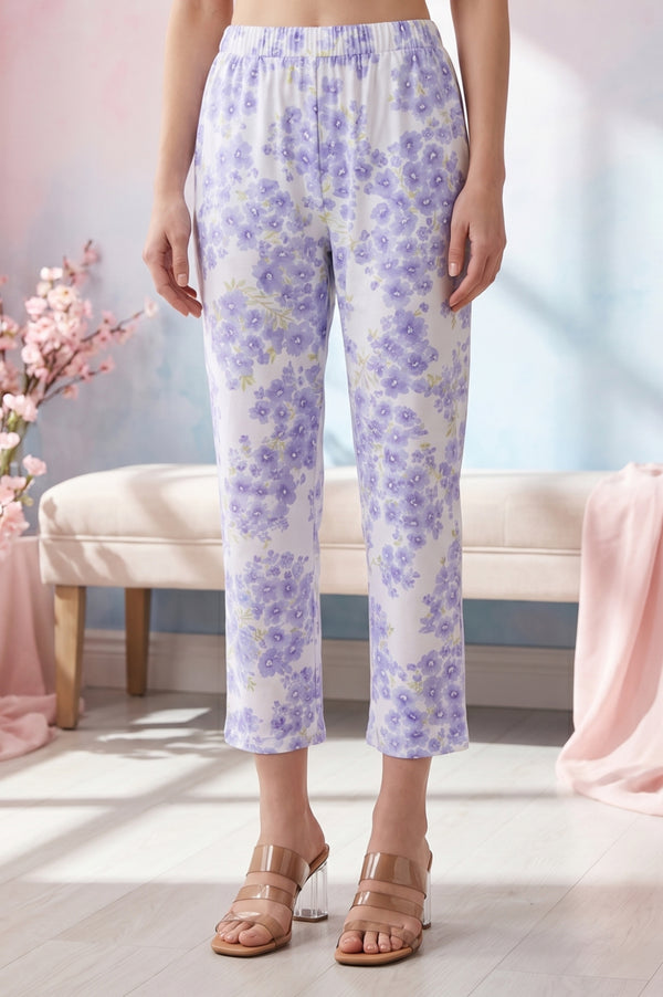 White Floral Printed Pure Cotton A-line Kurta with Pants Co-ord Set