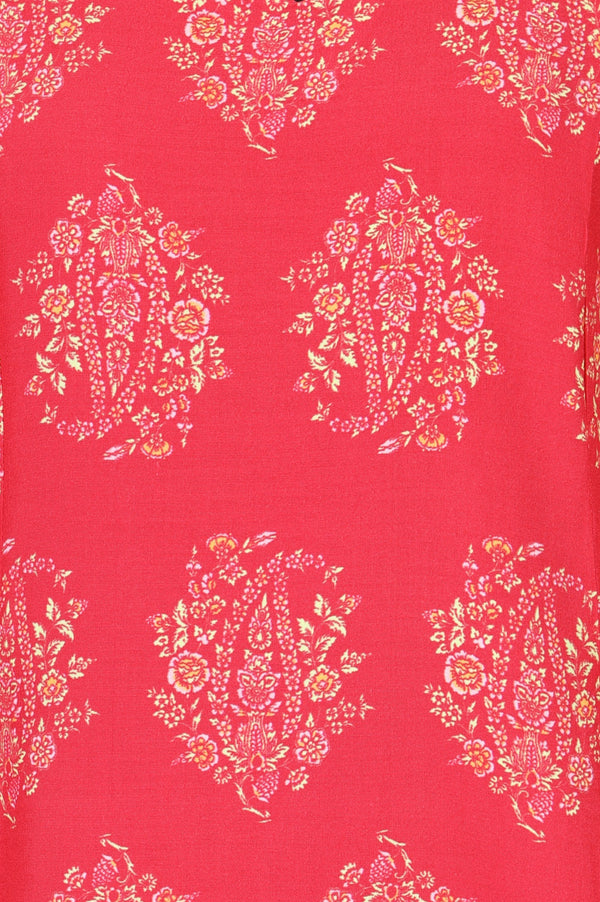 Red Floral Printed Flared Kurta with Pants Set