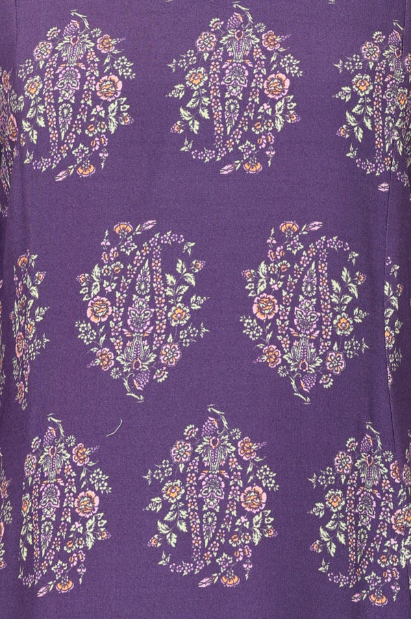 Purple Floral Printed Rayon A-line Kurta with Pants Co-ord Set
