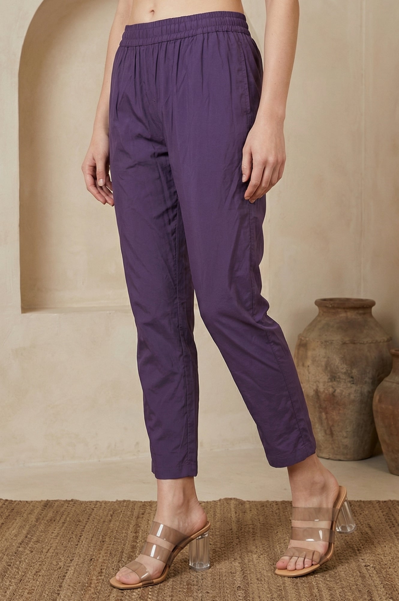 Purple Floral Printed Rayon A-line Kurta with Pants Co-ord Set