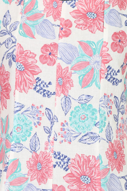 White Floral Printed Pure Cotton Flared Kurta with Trousers Set
