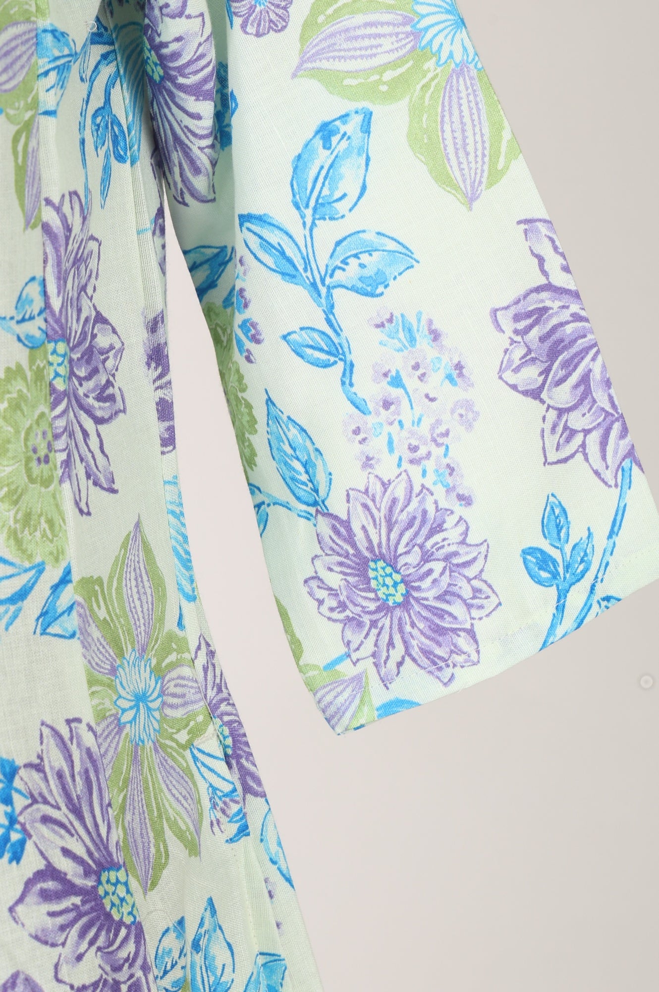 White Floral Printed Pure Cotton Flared Kurta with Trousers Set