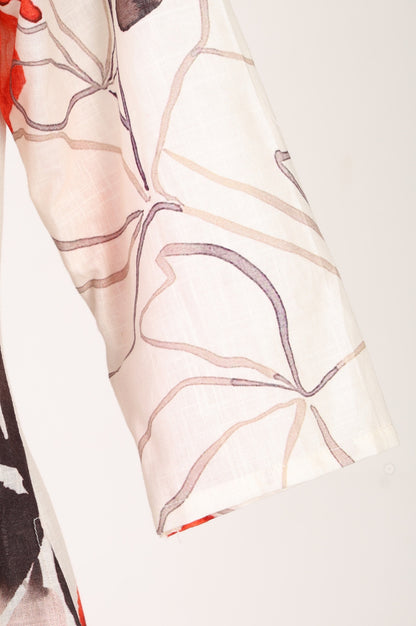 Off White Floral Printed Pure Cotton Flared Kurta with Pants Set