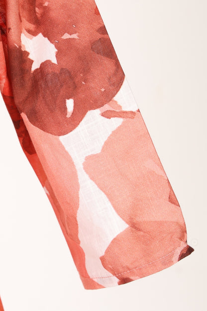White and Red Floral Printed Pure Cotton Flared Kurta with Pants Set