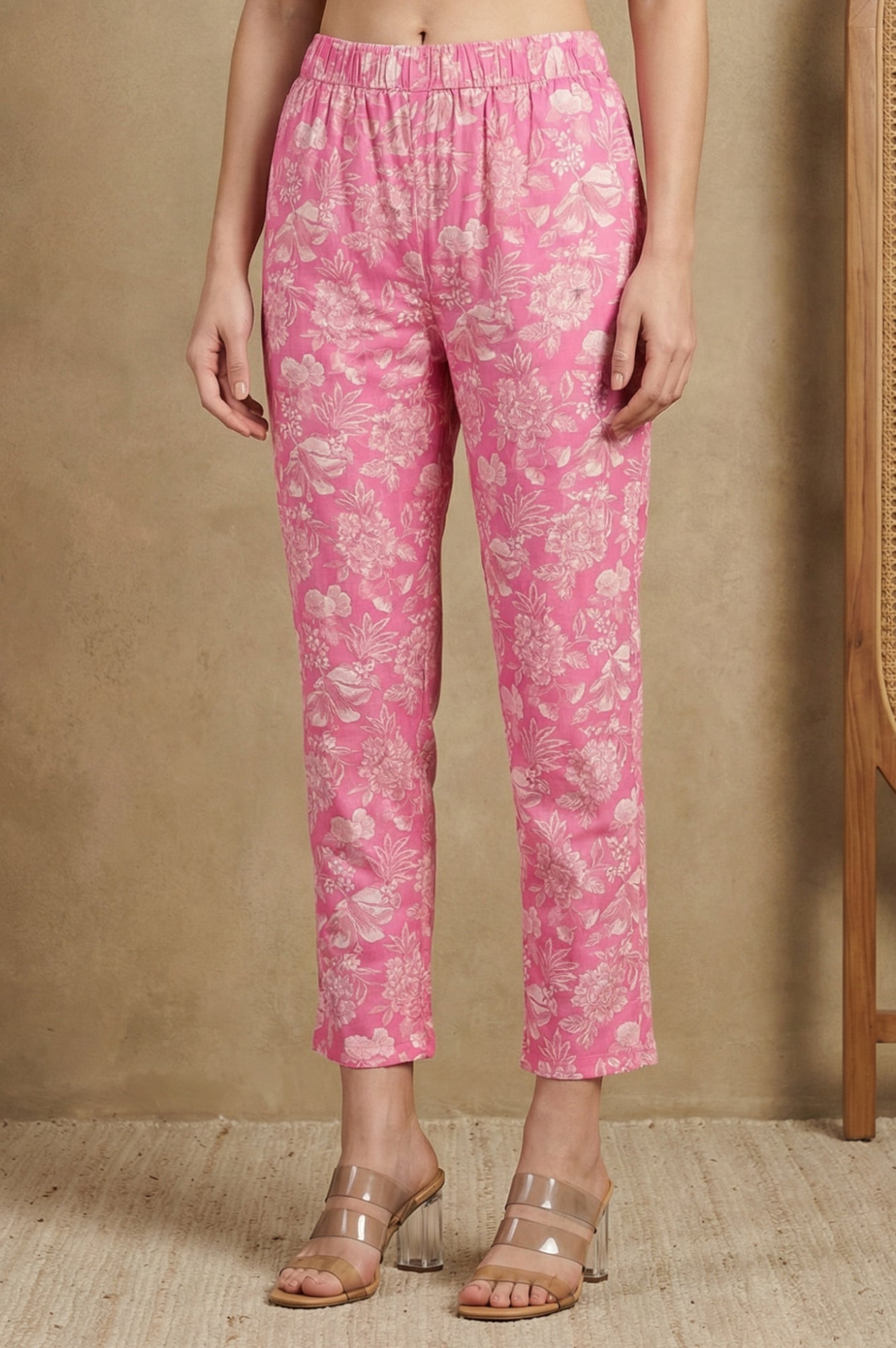 Pink Floral Printed Flared Kurta and Pants Co-ord Set