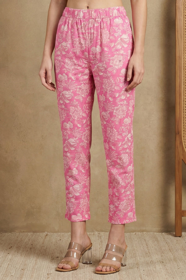 Pink Floral Printed Flared Kurta and Pants Co-ord Set