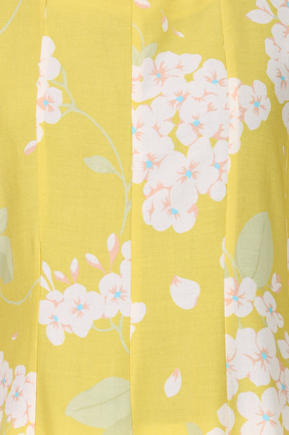 Yellow Floral Printed Flared Kurta with Pants Co-ord Set