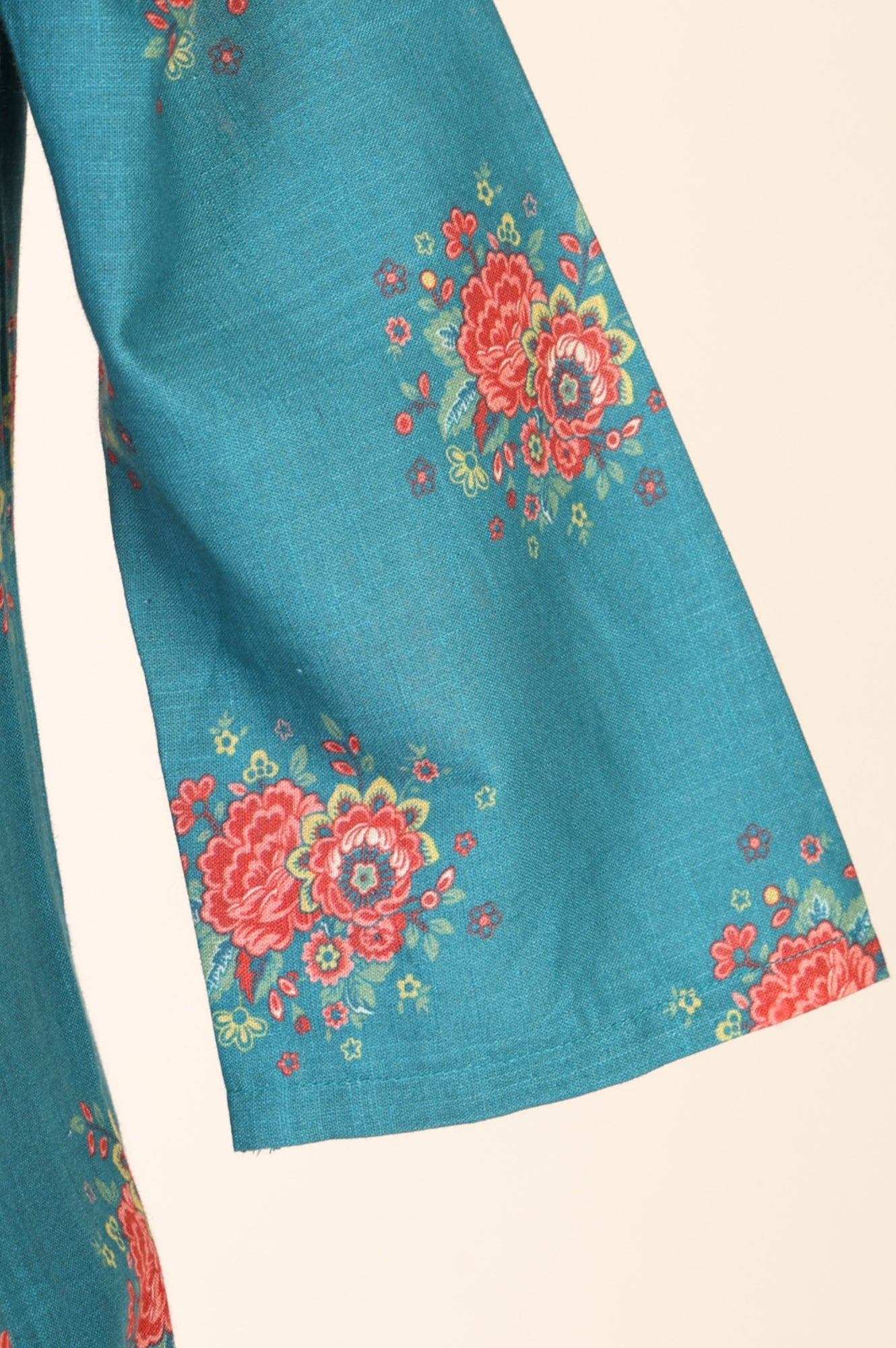 Teal Floral Printed A-line Kurta with Pants Co-ord Set