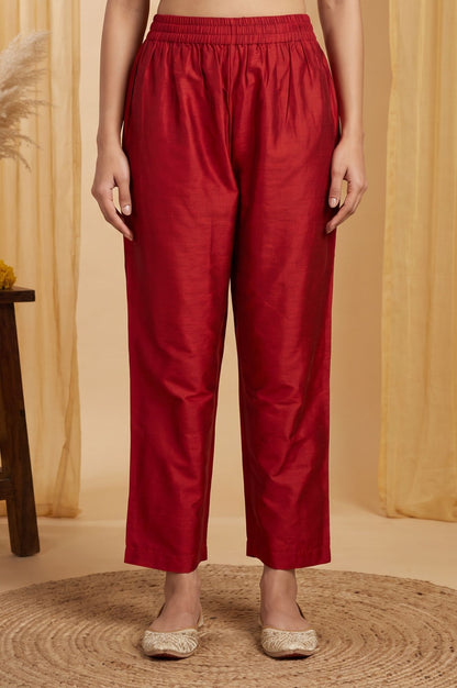 Maroon Thread Embroidered Flared Kurta with Straight Pants and Dupatta Set