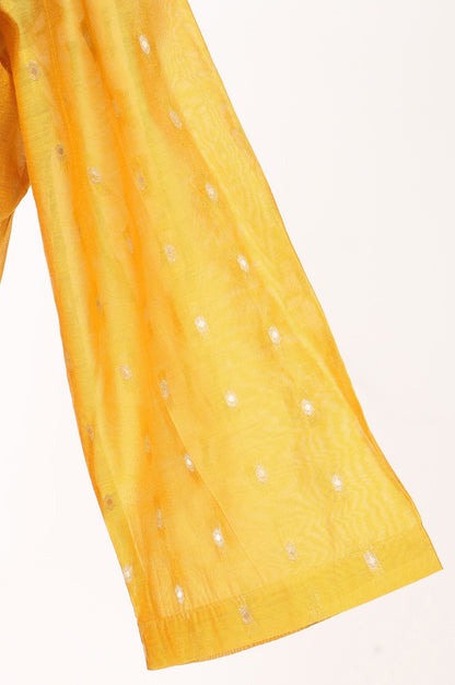 Mustard Yarn Dyed Textured Thread Embroidered Chanderi A-line Kurta with Pant and Dupatta Set