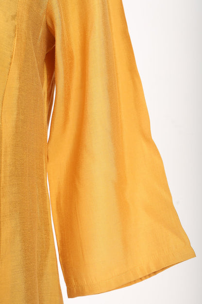 Mustard Thread Embroidered Chanderi Straight Kurta with Straight Pants and Dupatta Set