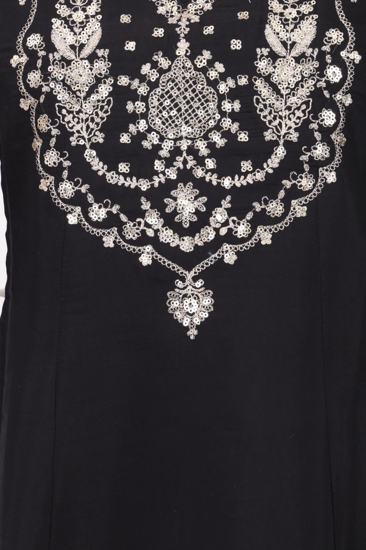 Black Sequins Chanderi Flared Kurta with Pants and Dupatta Set