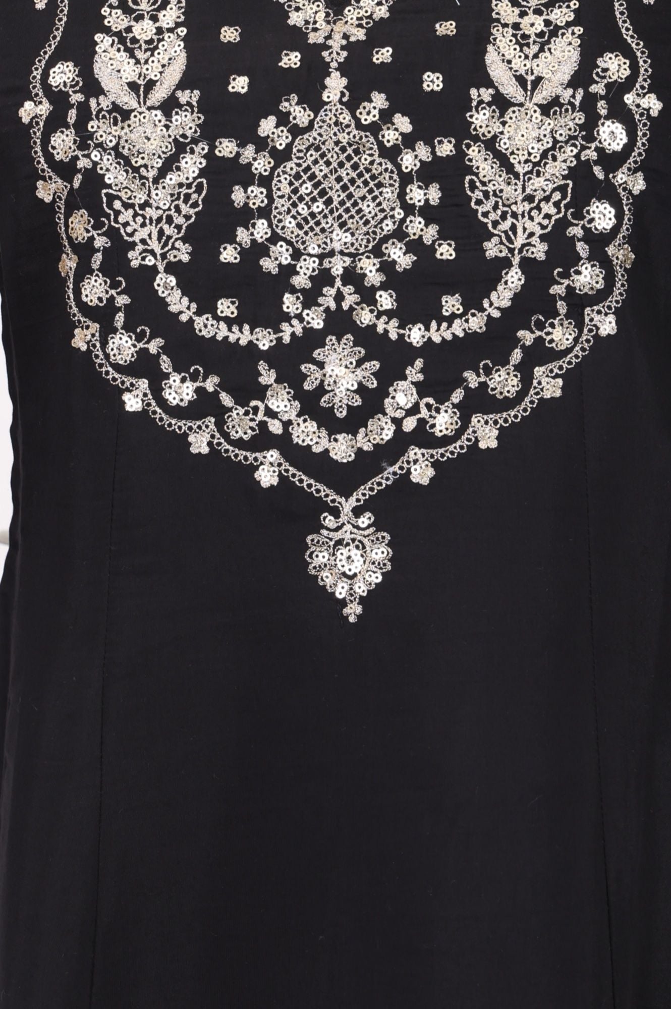 Black Sequins Chanderi Flared Kurta with Pants and Dupatta Set
