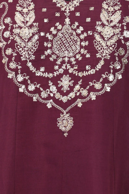 Purple Embroidered Chanderi Flared Kurta with Pants Set
