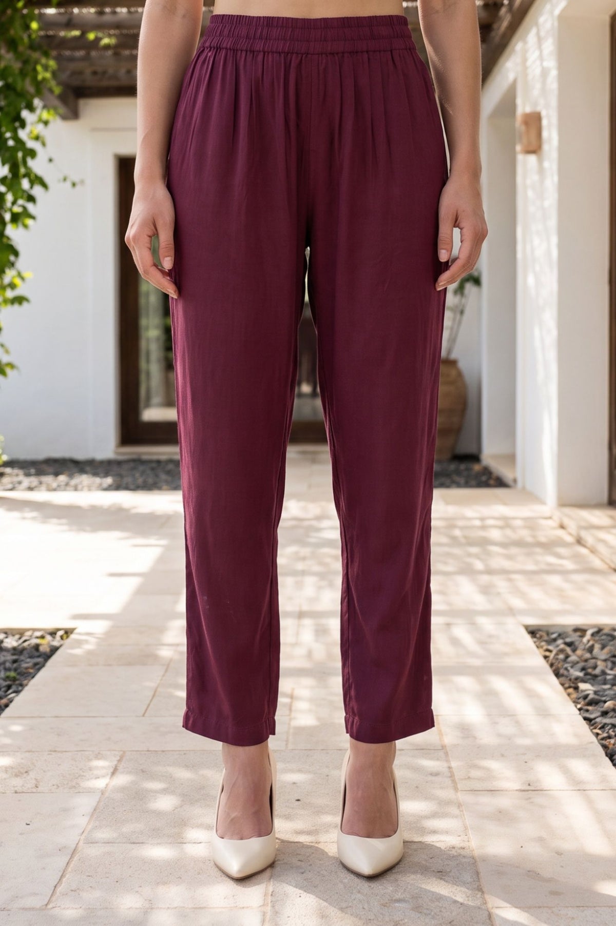 Purple Embroidered Chanderi Flared Kurta with Pants Set