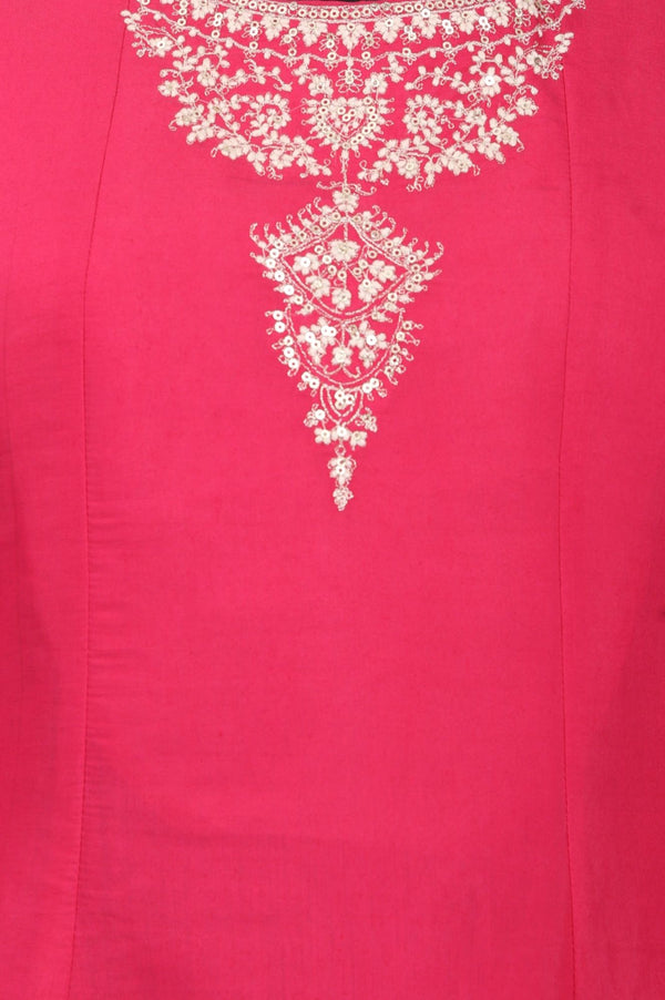 Pink Thread Embroidered Chanderi Straight Kurta with Pants Co-ord Set