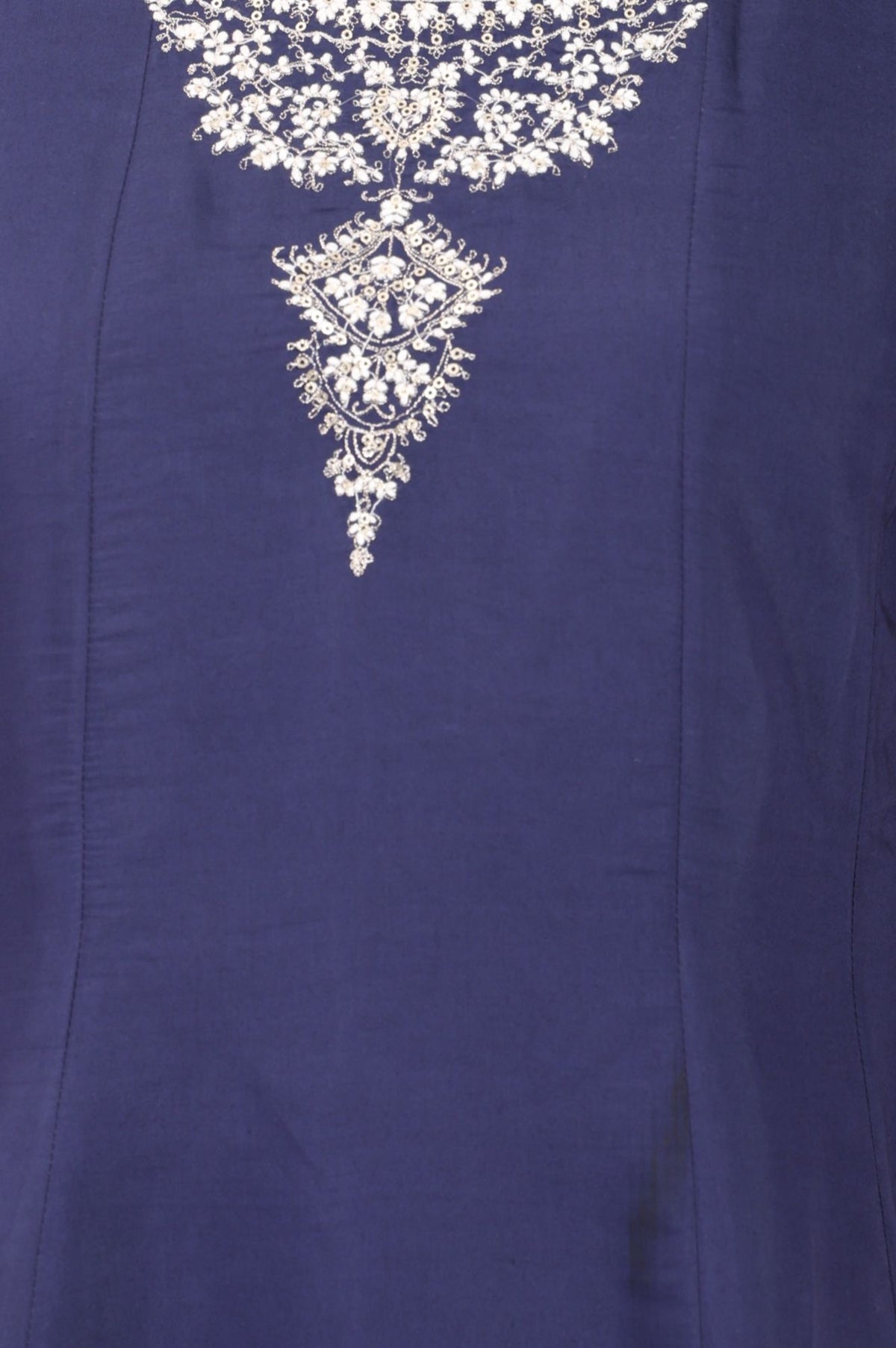 Navy Blue Embroidered Chanderi Straight Kurta with Pants Set
