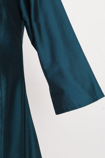 Teal Thread Embroidered Straight Kurta with Pants and Dupatta Set