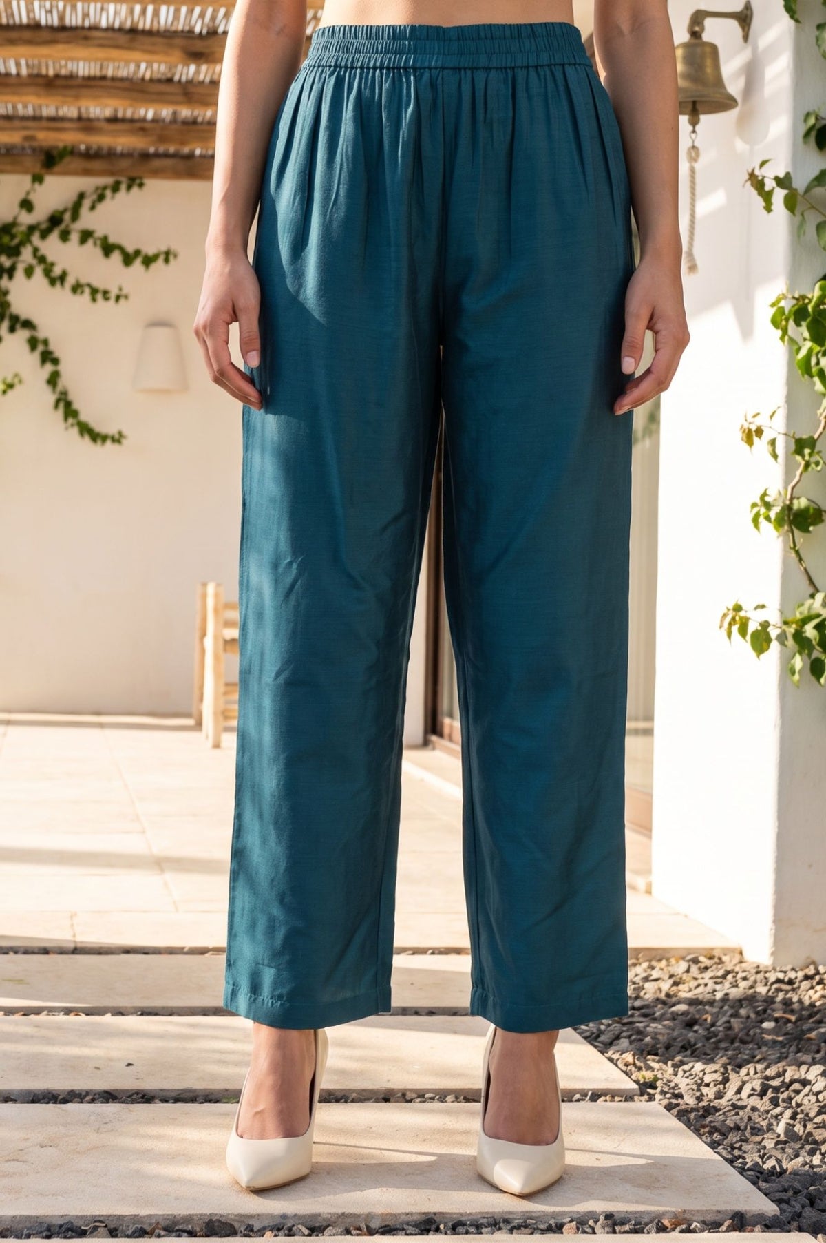 Teal Thread Embroidered Straight Kurta with Pants and Dupatta Set