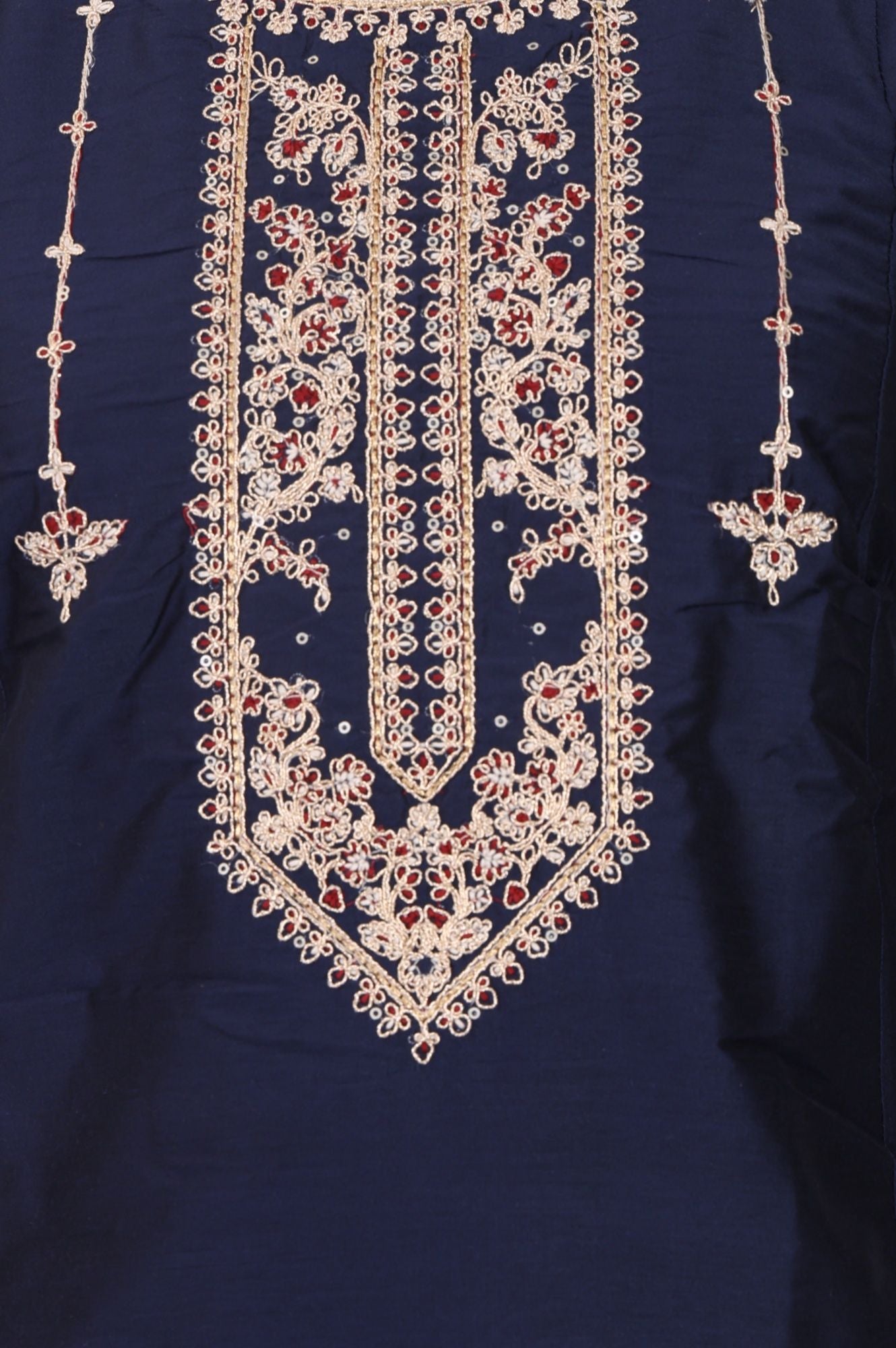 Navy Blue Thread Embroidered Straight Kurta with Pants Set