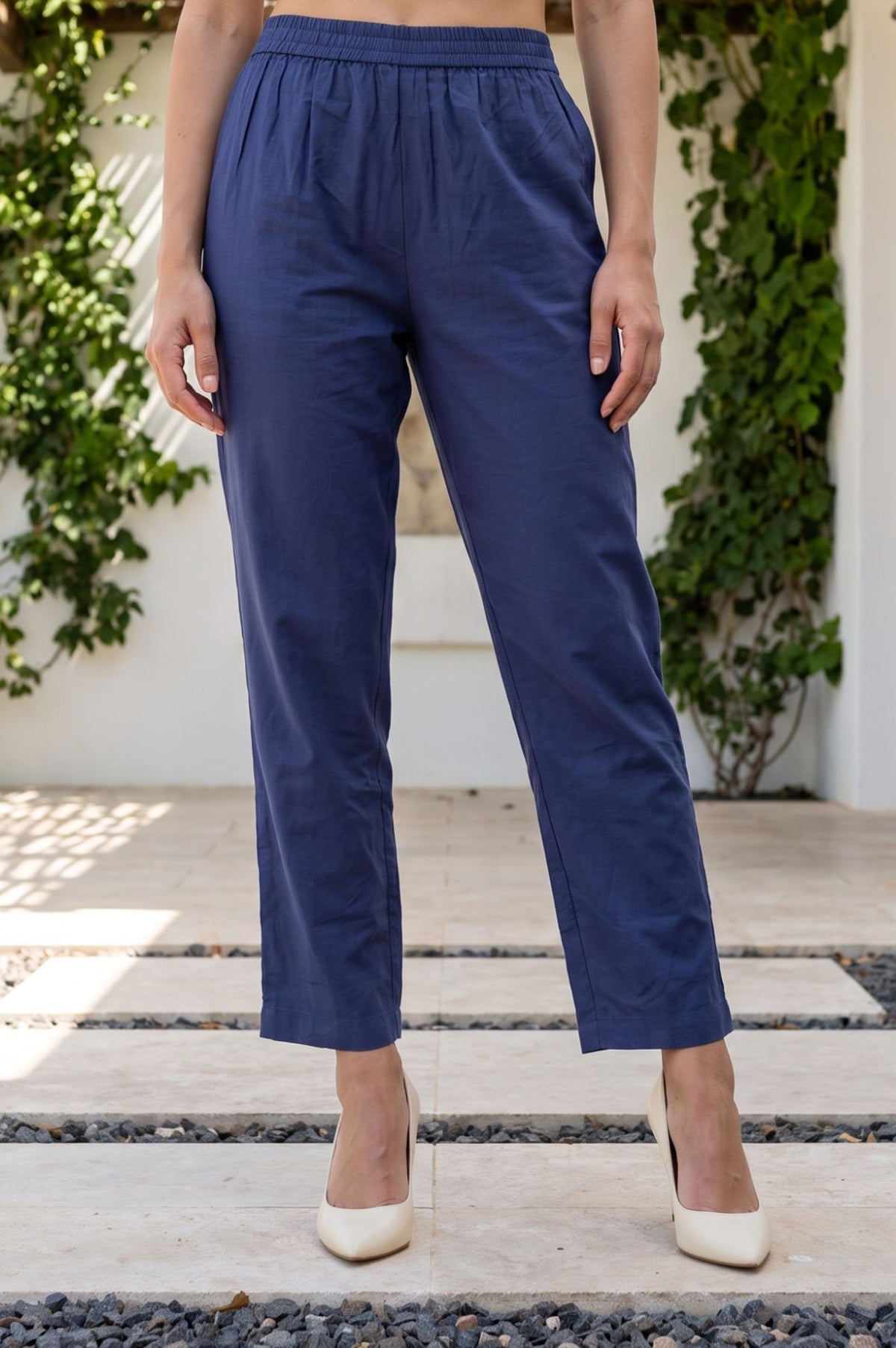 Navy Blue Thread Embroidered Straight Kurta with Pants Set