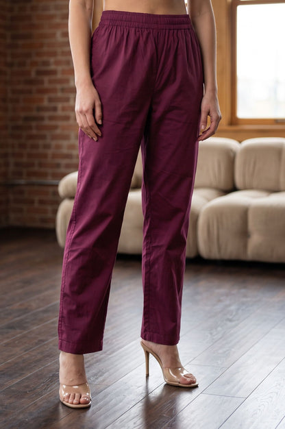 Purple Thread Embroidered Pure Cotton Straight Kurta with Straight Pants and Dupatta Set