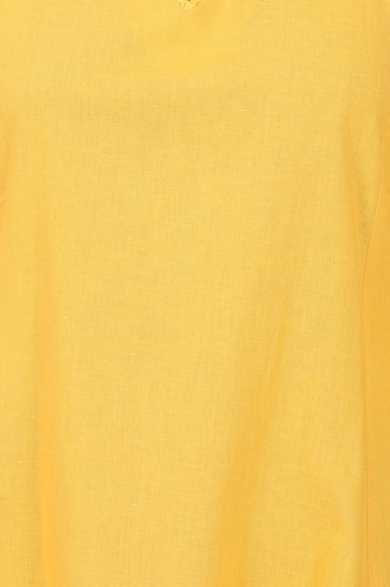 Yellow Solid Lace Cotton Flax A-line Kurta with Straight Pants and Dupatta Set