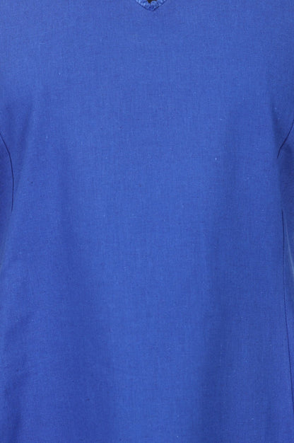 Blue Lace Cotton Flax A-line Kurta with Straight Pants and Dupatta Set