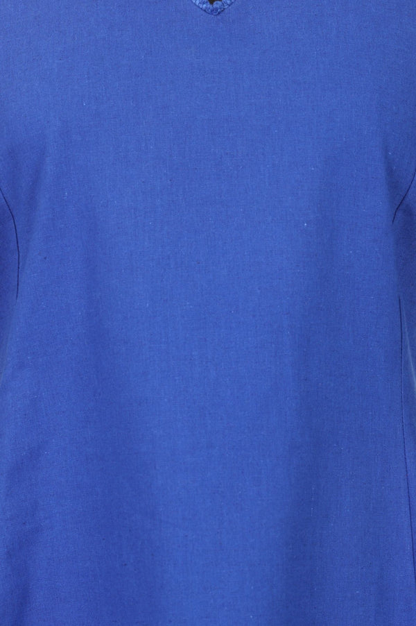 Blue Lace Cotton Flax A-line Kurta with Straight Pants and Dupatta Set