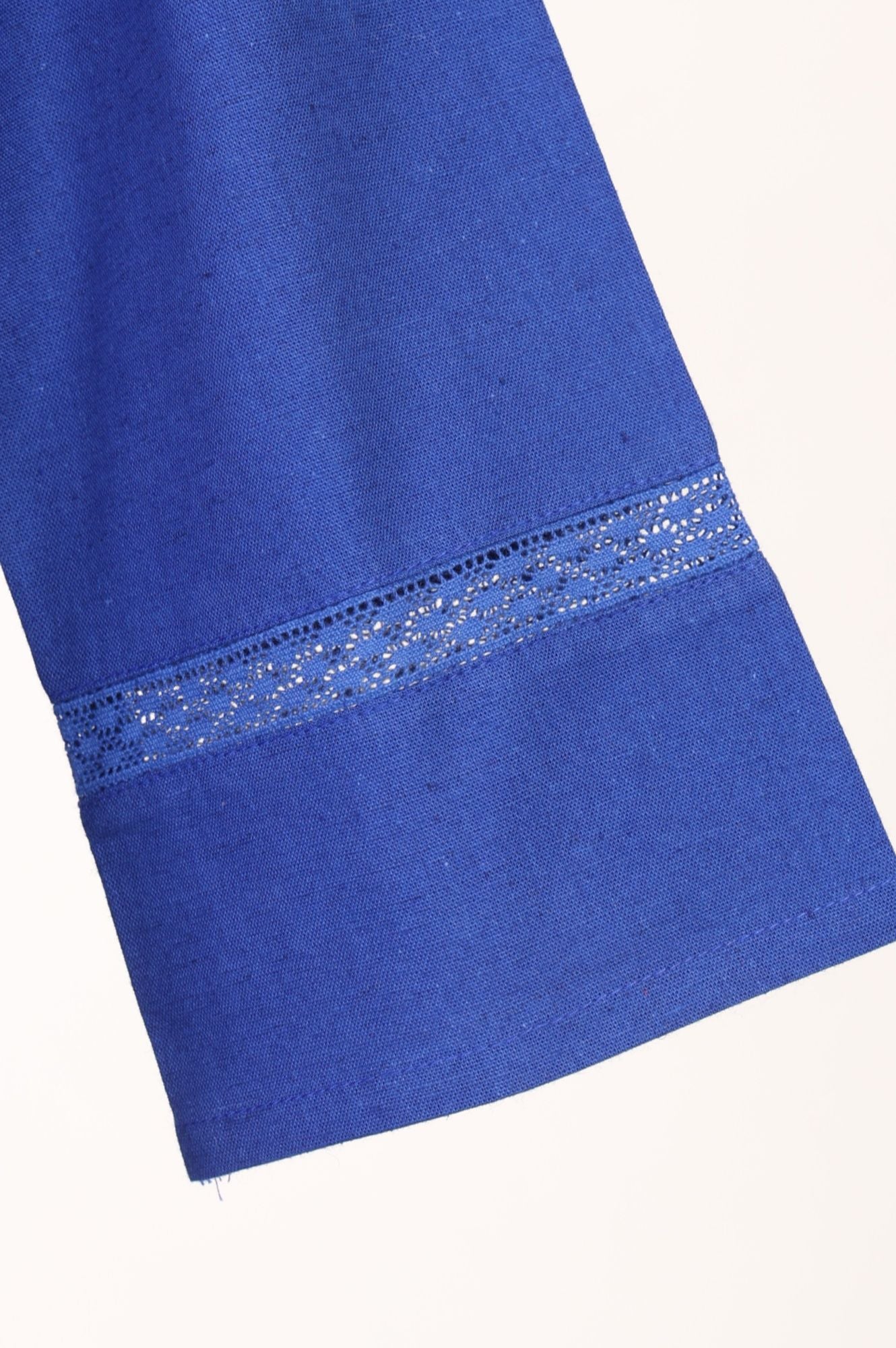 Blue Lace Cotton Flax A-line Kurta with Straight Pants and Dupatta Set