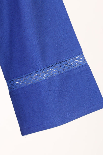 Blue Lace Cotton Flax A-line Kurta with Straight Pants and Dupatta Set